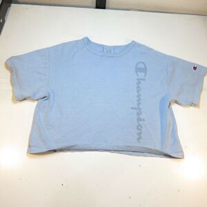 CHAMPION RETRO CROPPED ATHLETIC TEE T SHIRT Womens M Blue